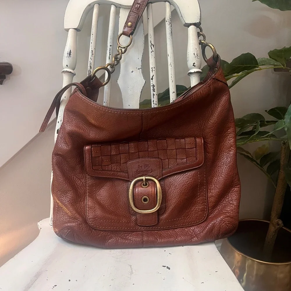 VTG Coach Bleecker hobo Brown Pebbled Leather Woven Shoulder Bag 12378